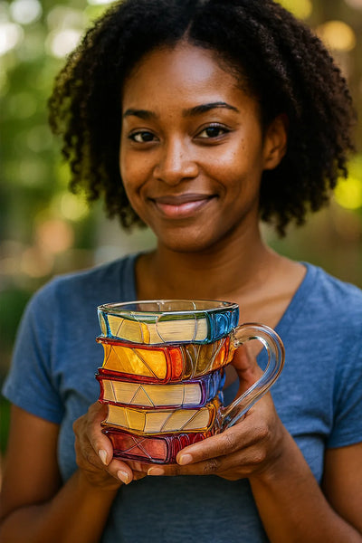 Cliente con la taza Reading Luck